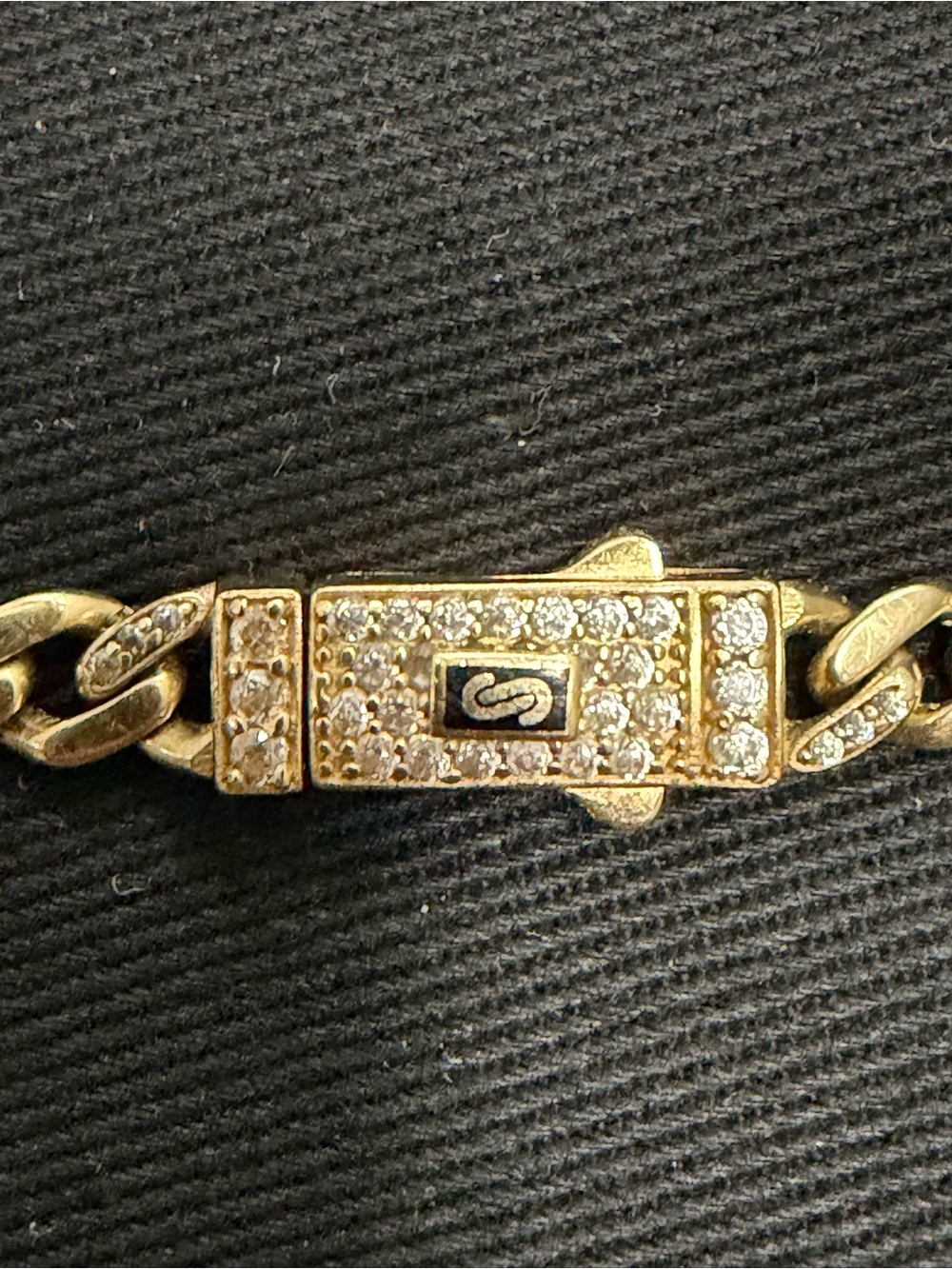 14k and diamond Pave Link Bracelet with Black Enamel Accent.